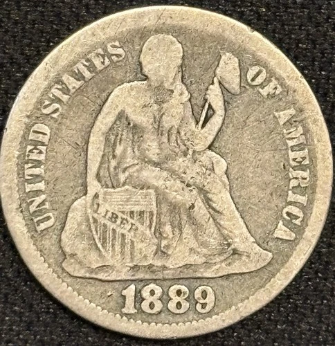 1889-P Seated Liberty Dime - 90% Silver - Original Toning - VG Condition