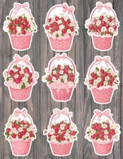 Pink Strawberry Basket Cut Vinyl Stickers Set Scrapbooking Laptop Waterbottle