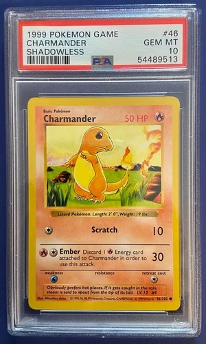 Pokemon Base Set 1999 Shadowless "CHARMANDER" PSA 10 Gem/Mint #46/102.