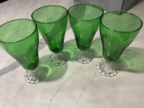 VTG Anchor Hocking Burple 6 3/4” T Forest Green Goblets Glasses Christmas Set 4