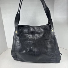 Versatile! American Leather Co. Black Shoulder Bag w/ Brass Hardware 11x12” GUC