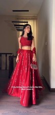 Stunning Malai Satin Silk Red Lehenga Choli With Dupatta For Function Wear