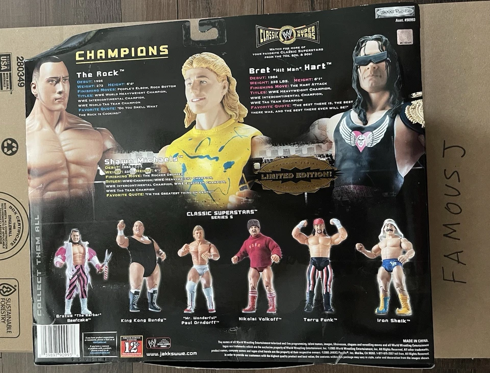 WWE/WWF Jakks Classic SuperStars Champions The Rock, Michaels, Hart 3-Pack MOC - Image 2 of 2