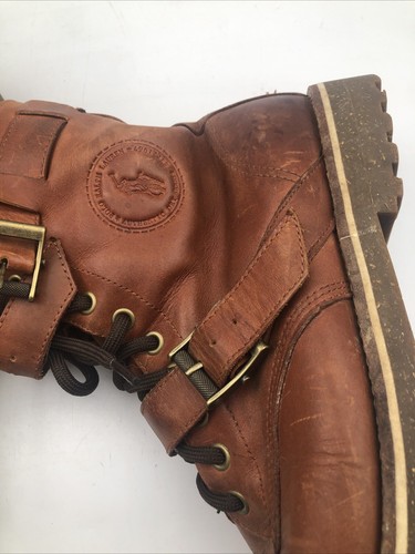 Polo Ralph Lauren Boots Maurice Men 12D Strap Buckle Brown Leather Combat Boots - Picture 11 of 12