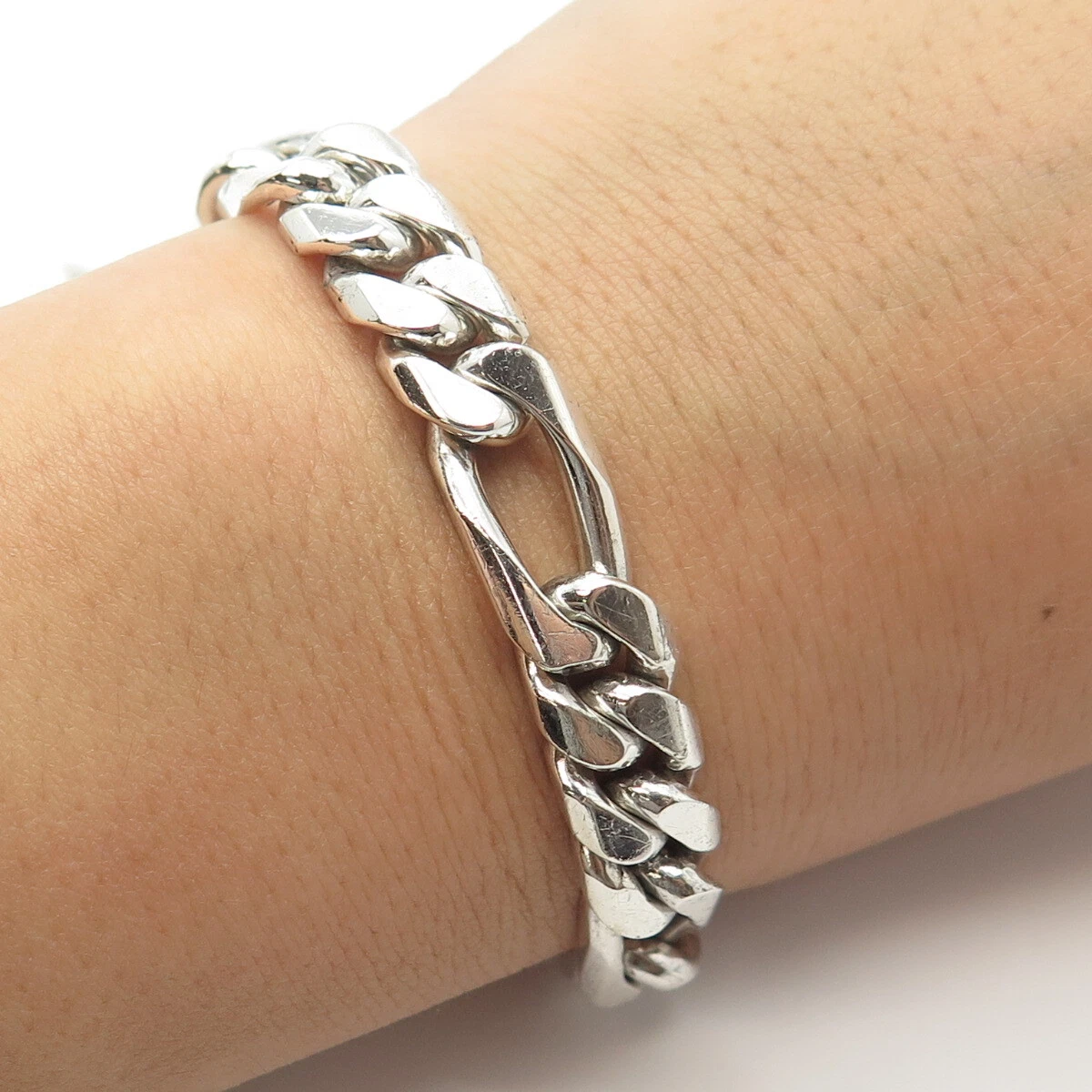 925 Sterling Silver Vintage Mexico Figaro Link Bracelet 8.5