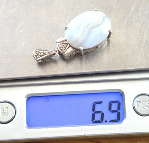 COLGANTE DE PLATA ESTERLINA 925 - PIEDRA PRECIOSA DE CALCEDONIA AZUL - Imagen 7 de 7