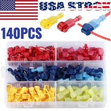 140PCS Insulated 22-10AWG T-Taps Quick Splice Wire Connectors Spade Terminal Kit