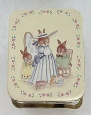 Vintage BRISTOL WARE Tin Box w Handles • Cute Bunny Rabbit Motif 6" x 5” x 4.5”