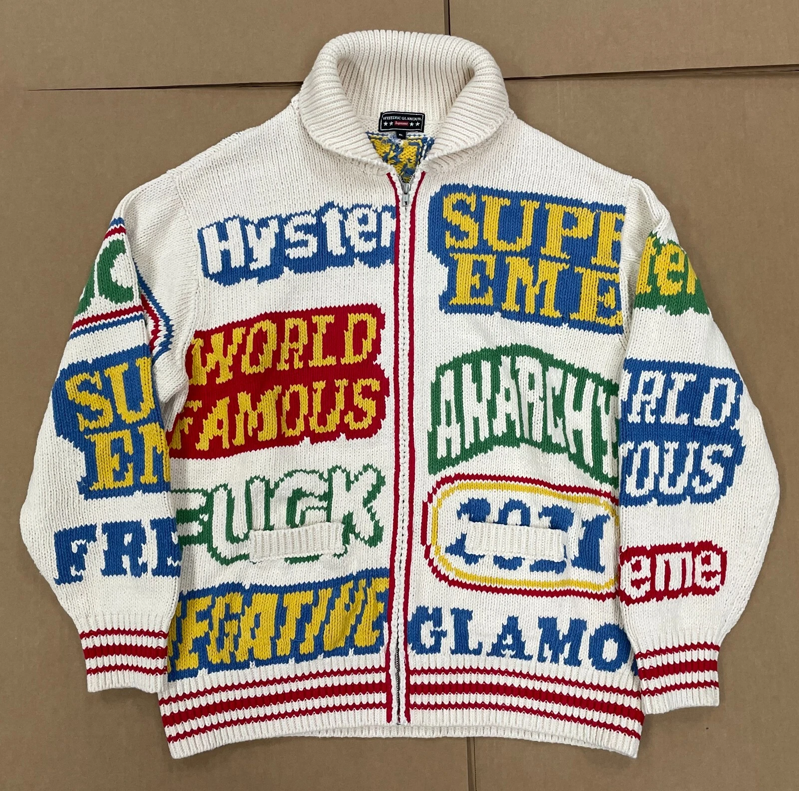 Pull zippé SS21 SUPREME X LOGOS GLAMOUR HYSTÉRIQUES BLANC CASSÉ NATUREL TAILLE XL