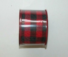 NEW Christmas Ribbon Red Black Fabric Wire Edge 2.5 W 30 Ft Plaid