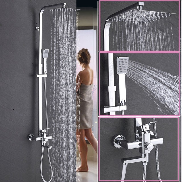 Chrome Bathtub Faucet Standing With Abs Handheld Shower 2 Handles