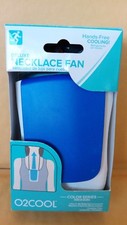 O2COOL Deluxe Necklace Personal Cooling Fan; Blue/White; Clip  Stand