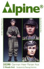 ALPINE MINIATURES 1:35 SET 35290 WWII GERMAN HEER PANZER ACE 1 FIGURE, 2 HEADS 