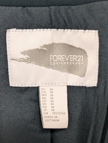 Forever 21 Blazer Jacket Medium Open Front Black 3/4 Scrunch Sleeves Pockets - Picture 6 of 7