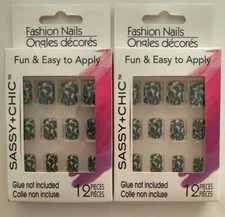 2 12 pcs Sassy+Chic Artificial nails Camo Print khaki animal press tabs included