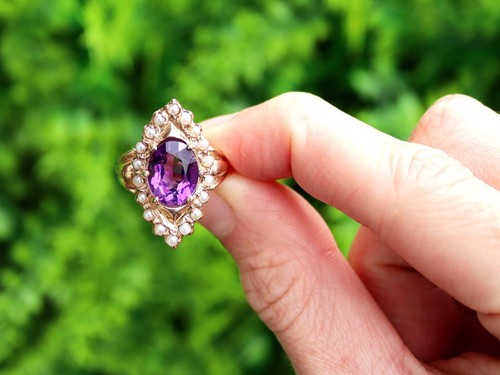 Vintage, 2,51 ct Amethyst und Saatperle, 9k Gelbgold eleganter Ring - 1976 - Bild 2 von 10