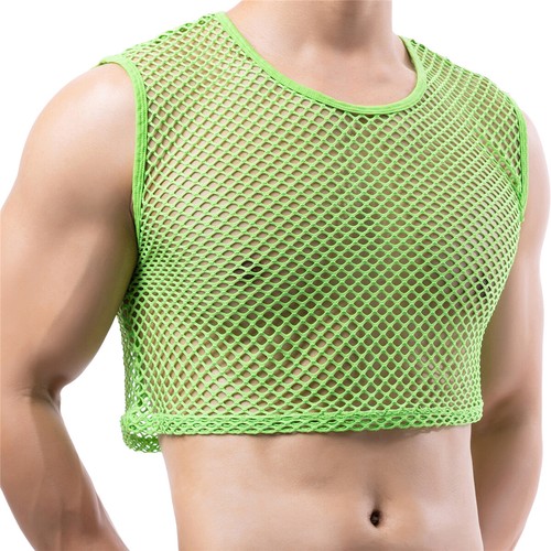 Men's Fishnet Crop Tops Mesh See Through Half Tank Tops T-Shirts Male Mini Vest - Bild 43 von 51