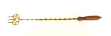 Antique Solid Brass Toasting Fork Wooden Handle 47cm Long Crimped Shaft
