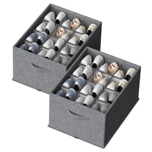 2-Pack Foldable Grey Closet Shoe Organizer 16.5x12.6x9.5in-image