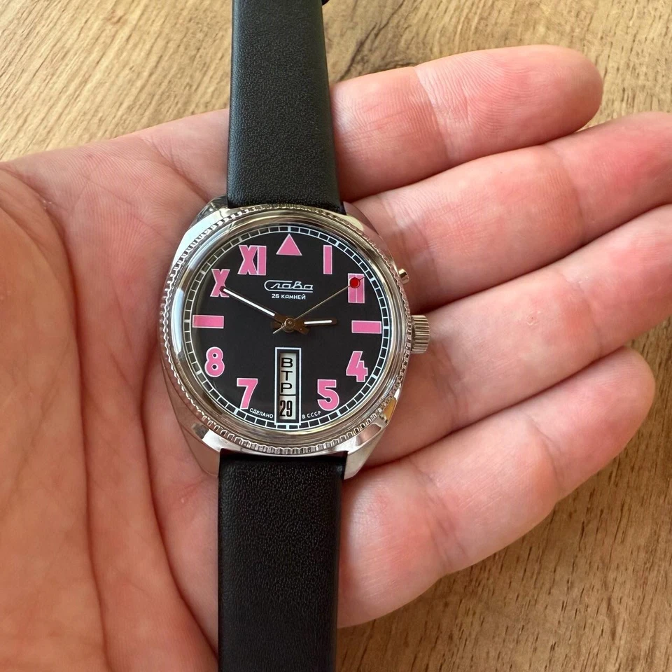 Nuevo de Lote Antiguo Reloj Slava Sandía Rosa 2428 Slava California Hecho en URSS Foto 3 de 4