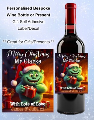 Personalisierter Wunschtext Name Weihnachten Grinch Xmas Weinflasche Etikett Aufkleber