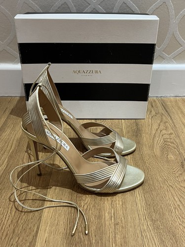 Aquazzura Ari 105 Metallic Leather Sandals Gold Net A Porter Revolve Heels 39.5 - Picture 4 of 12