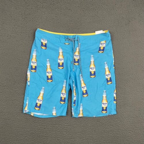 Reef x Corona Board Shorts Mens Size 33 Blue All Over Print Beer Beach Surfer