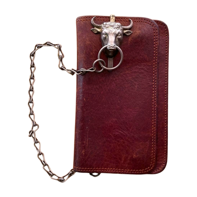 Jean Paul Gaultier Bull Chain Leather Wallet Brown 90s Rare