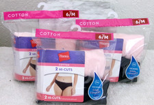 6 Pr Hanes Womens Hi-Cut Cool Comfort Panties 100 Cotton Pink  Black Sz 6/M