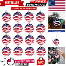 16 Pcs Independence Day Ball Ornament - 4th of July Patriotic Hanging Ball De...