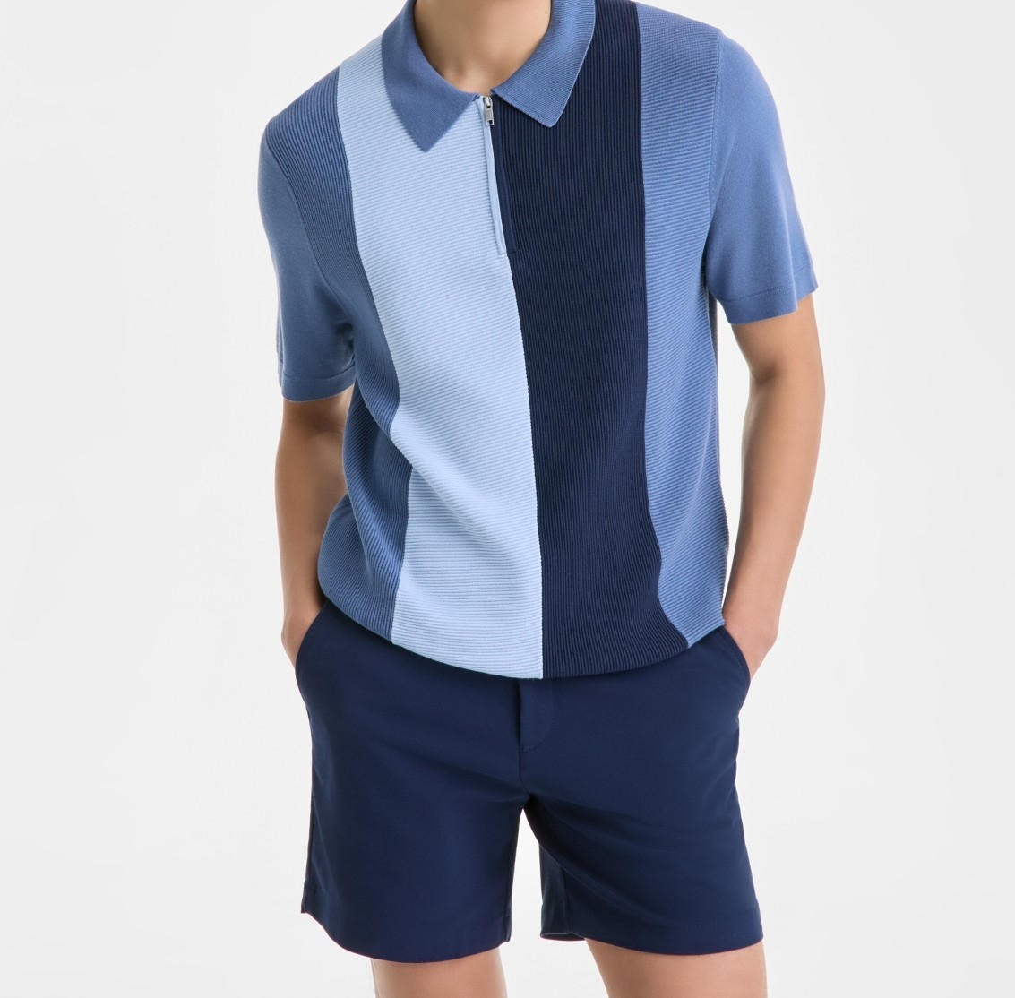 Alfani Mens Short Sleeve Quarter-Zip Textured Polo Sweater Neo Navy Small 10590₽