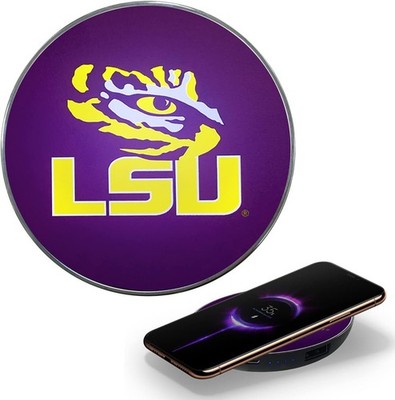 LSU Qi Wireless Charger With Illuminated Tigers Logo & Built-In Power   Fametek