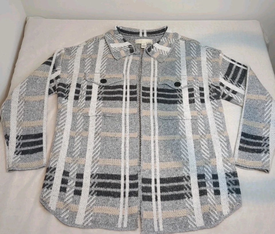 Cárdigan suéter gris a cuadros de gran tamaño acogedor By Design S Shacket para mujer Foto 3 de 4