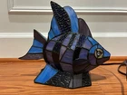 Vintage Tiffany-Style Stained Glass Blue Black Stripe Tropical Sea Fish Lamp