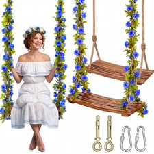 2x Wooden Tree Swings for Adults, 24x10" Heavy Duty 500lb, Flower Accents