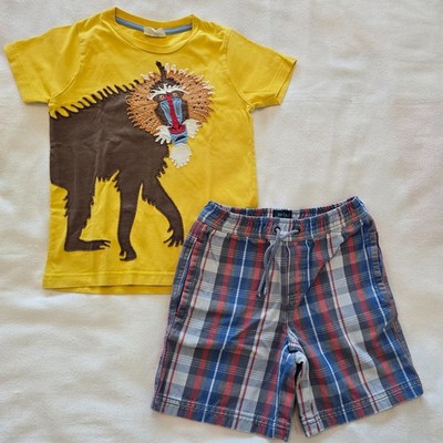 4-5Y Mini Boden Applique shirt and checkered shorts Set
