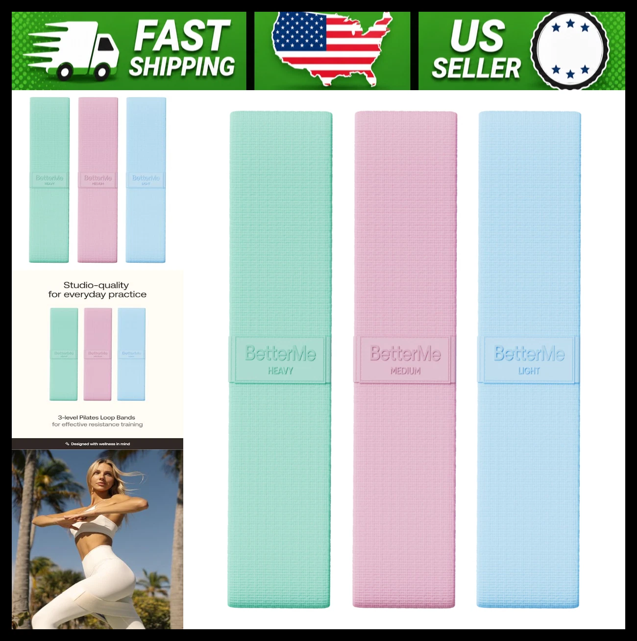 BetterMe Pilates Loop Resistance Bands for Glutes Legs Core Workout