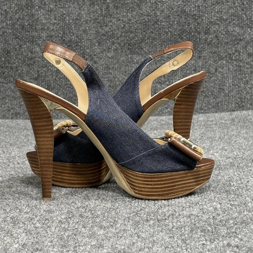 Zapatos GUESS para mujer talla 6M marrón plataforma tacón honda hebilla de mezclilla GWKJOKO Foto 4 de 4