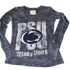 Penn State Nittany Lions Striped V-Neck Shirt Heathered Navy Medium Pre Owned