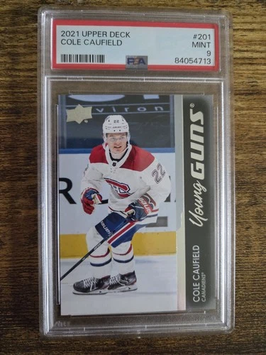 2021-22 UD Young Guns YG Cole Caufield Rookie Card RC #201 Canadiens PSA 9