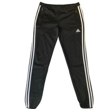 Adidas Women Essentials 3-Stripes Pants size M Black Zipped Pockets Slim Fit