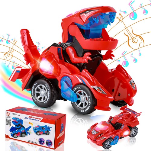 2 in 1 Transforming Dinosaur Car with Light & Sound, Transformer Dinosaur Toy...