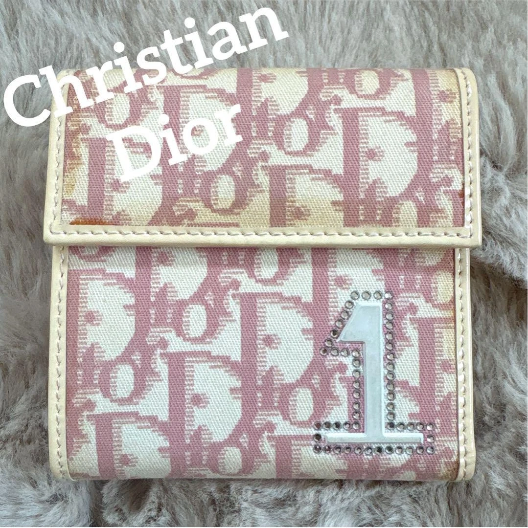 Portefeuille Christian Dior trotteur triple cuir rose poche monnaie occasion