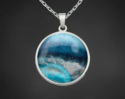 Halskette Kette Mit Anhänger Blau Türkis Silber Edelstahl Schmuck Damen Geschenk - Bild 1 von 4