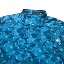 G/fore Polo Shirt Mens Medium Teal Blue Pine Valley Golf Club Skull & Crossbones