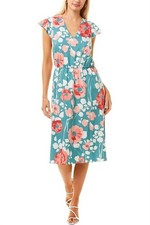 Adrianna Papell Short Sleeve Tie Back Floral Jersey Dress Green Multi