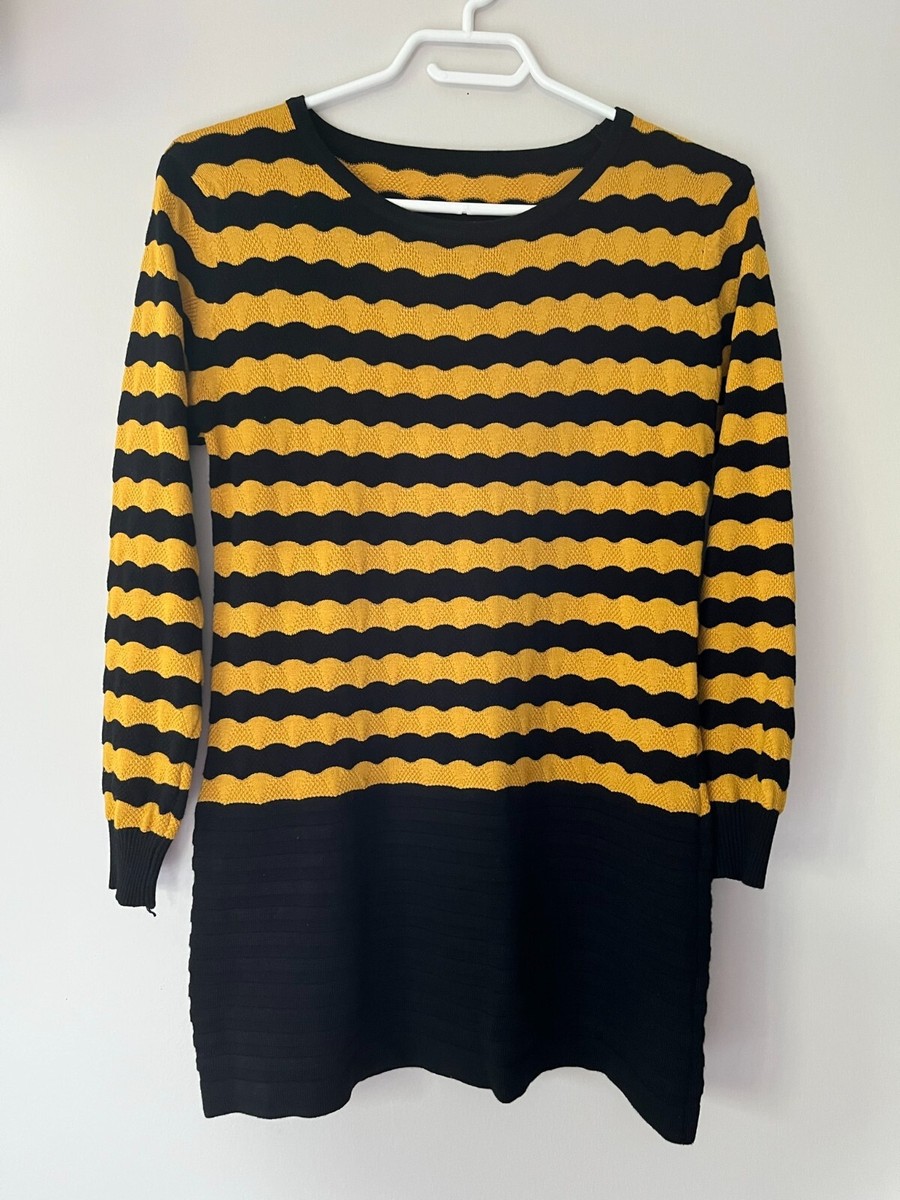 Knee Length M And S Jumper Dress Womens Striped Wave Sweater Dress Black  Yellow Size M, image size:900x1200