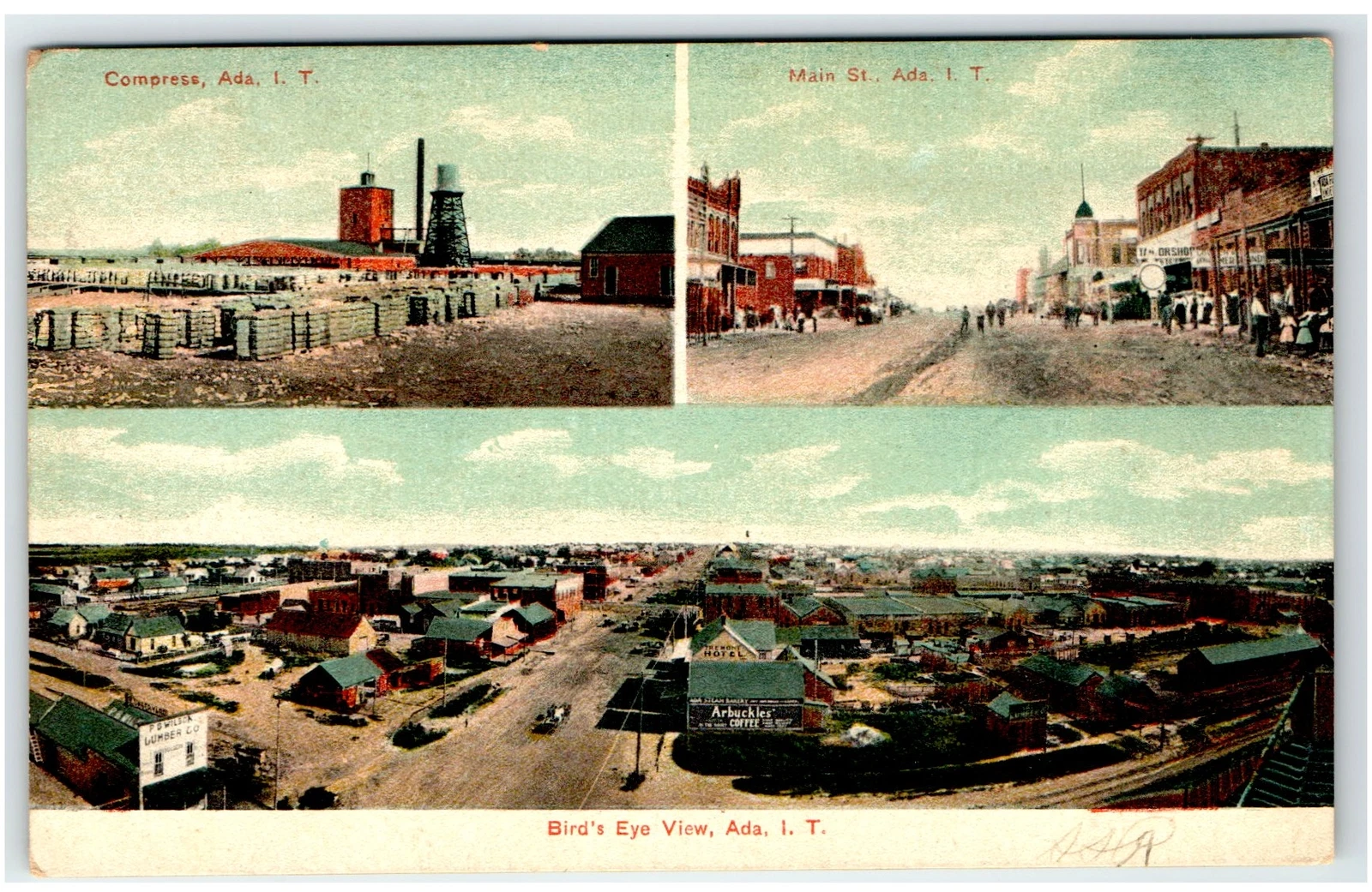 Ada  OK Postcard  MAIN ST COMPRESS BIRDS EYE VIEW ADA