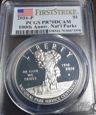 2016-P Nat'l Parks 100 Anv. Com. Silver Dollar  PR70 PCGS FS