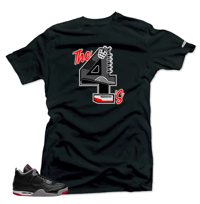 Shirt to Match Jordan 4 Bred Reimagined -The 4s Red-Sneaker Black Tee